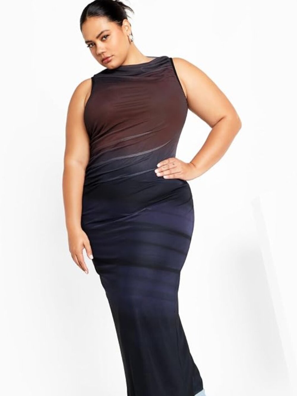 🌑 City Chic Jordan Ombre Ruched Maxi Dress Size 16 NWT